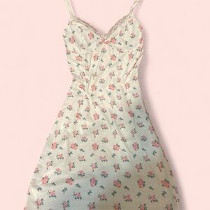 Floral Lace Trim Dress - White and Pink